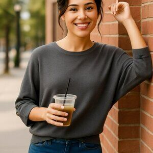 Vivienne Tam Gray Wool Blend Pullover Sweater Womens XS With Buttoned Sleeves